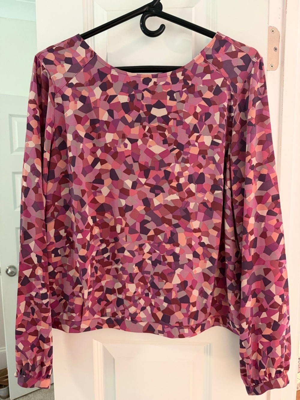 CAbi Purple/Pink Mosaic-Print Long Sleeve Top